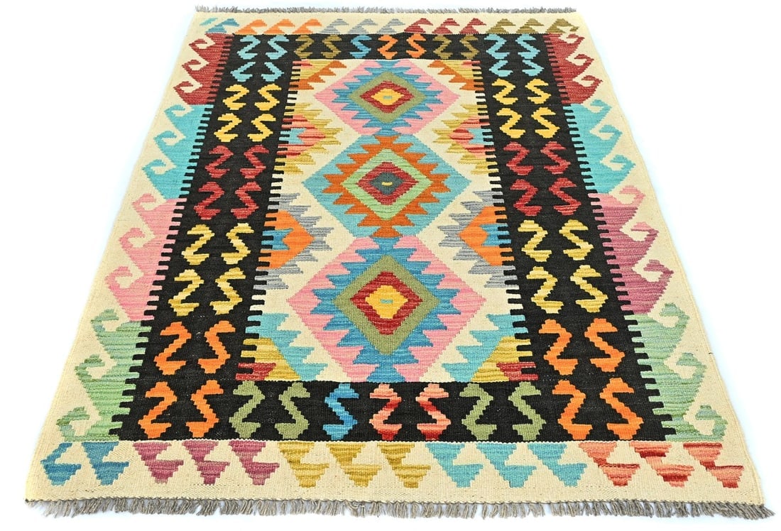 Multicolored Geometric Reversible 3X5 Kilim Oriental Rug - 2