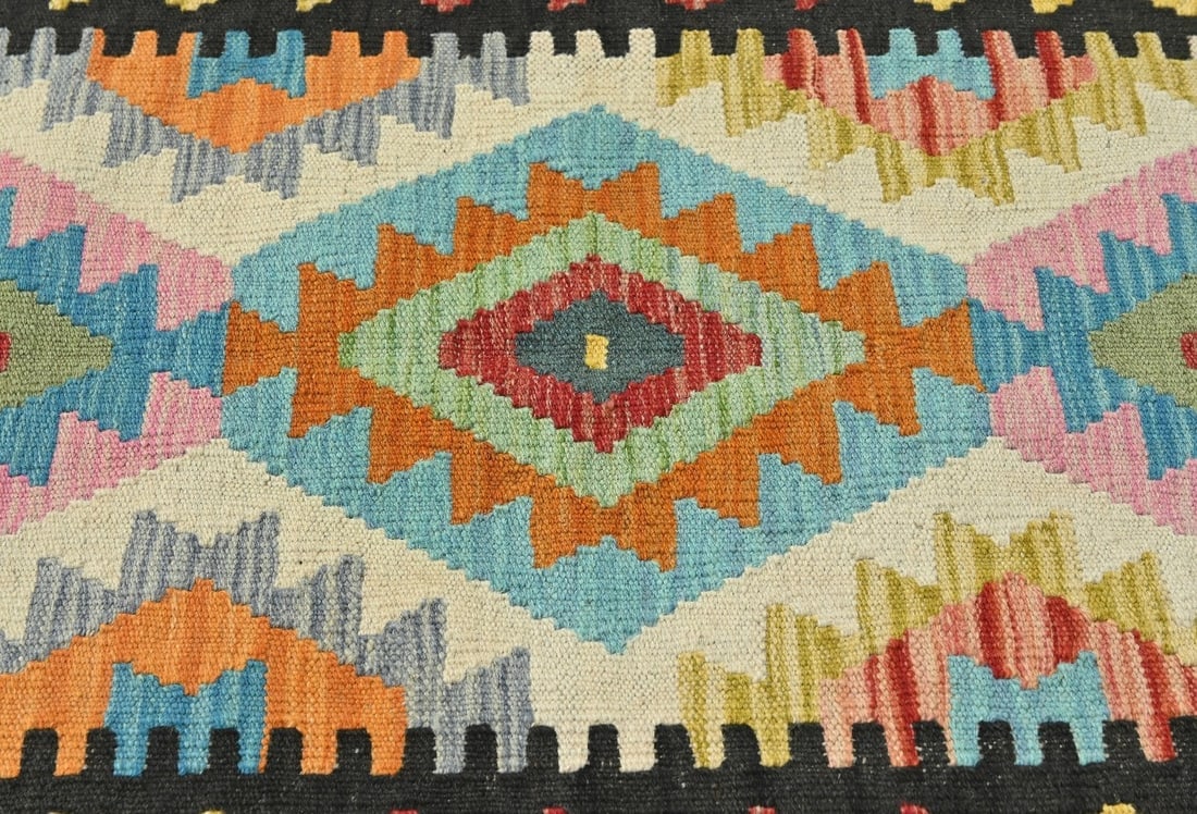 Multicolored Geometric Reversible 3X5 Kilim Oriental Rug - 5