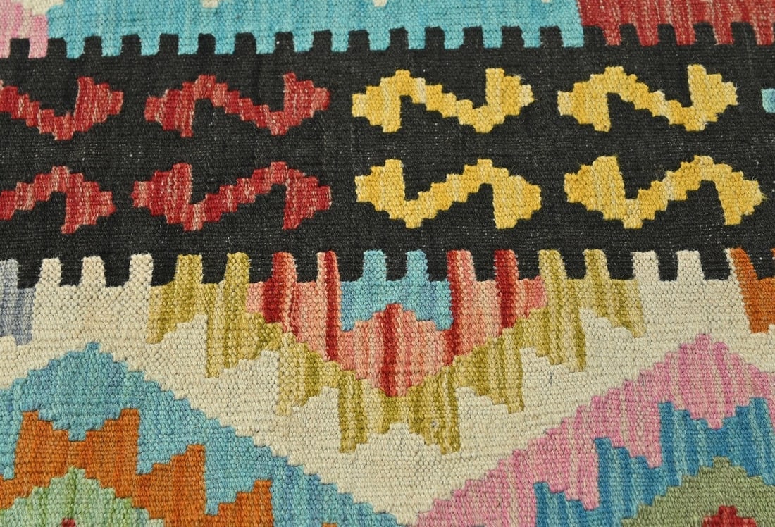 Multicolored Geometric Reversible 3X5 Kilim Oriental Rug - 7