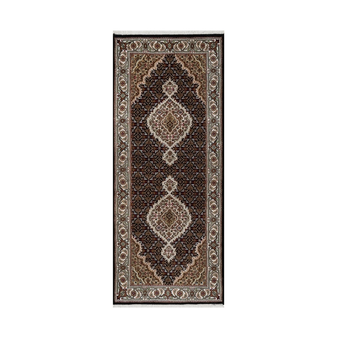 Black Hand Knotted Tabriz Mahi with Medallion Design Wool Runner Rug (1 of 8)
