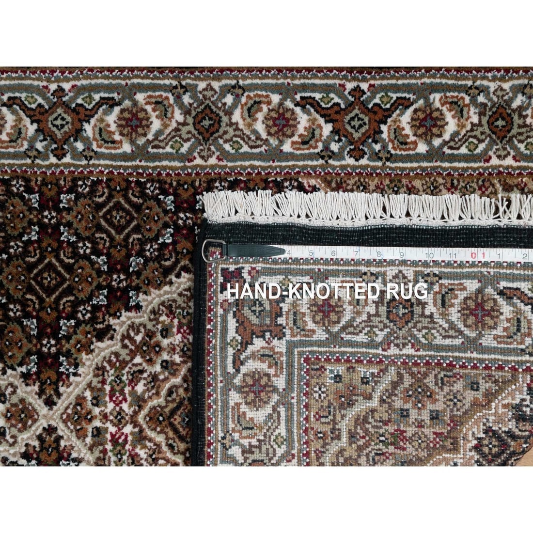 Black Hand Knotted Tabriz Mahi with Medallion Design Wool Runner Rug - 8