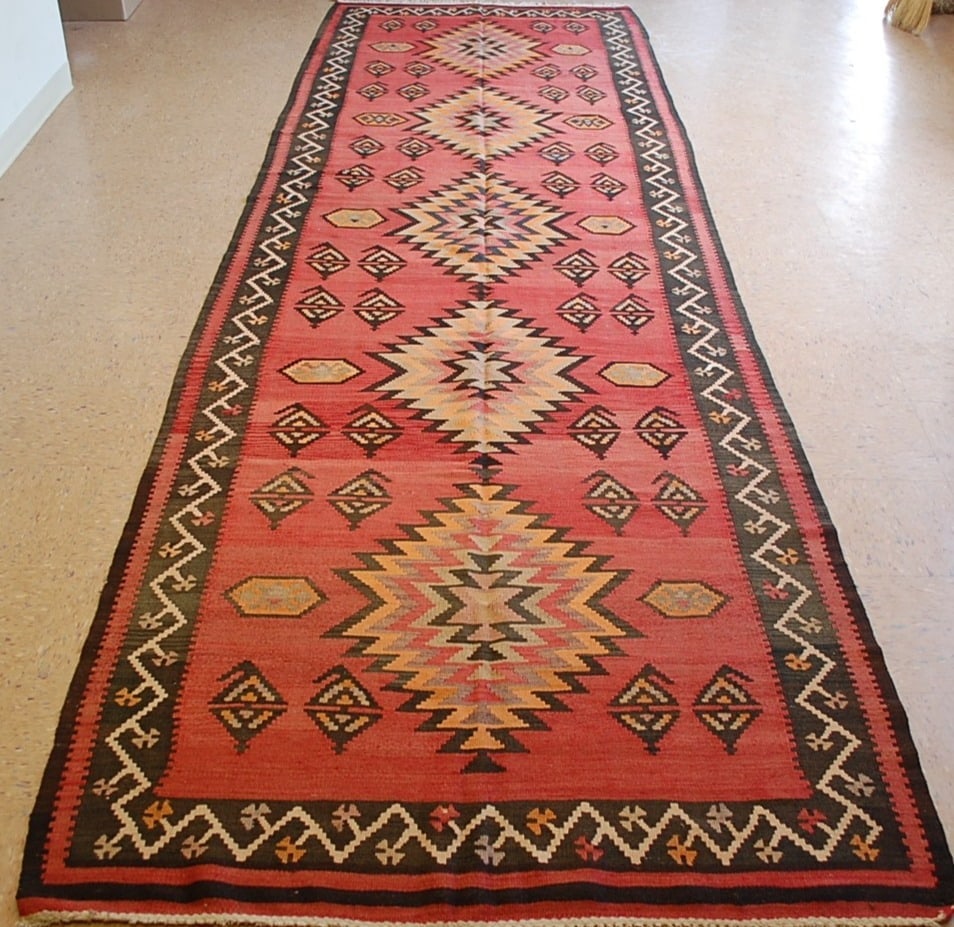 CAUCASIAN KILIM 4.7x14.7: Title:CAUCASIAN KILIM 4.7x14.7 Description:ANTIQUE VERY FINE WOVEN CAUCASIAN KILIM FLAT WOVEN RUG KAZAK DESIGN........with exact and very rare size of 4' 7" x 14' 7" colors including