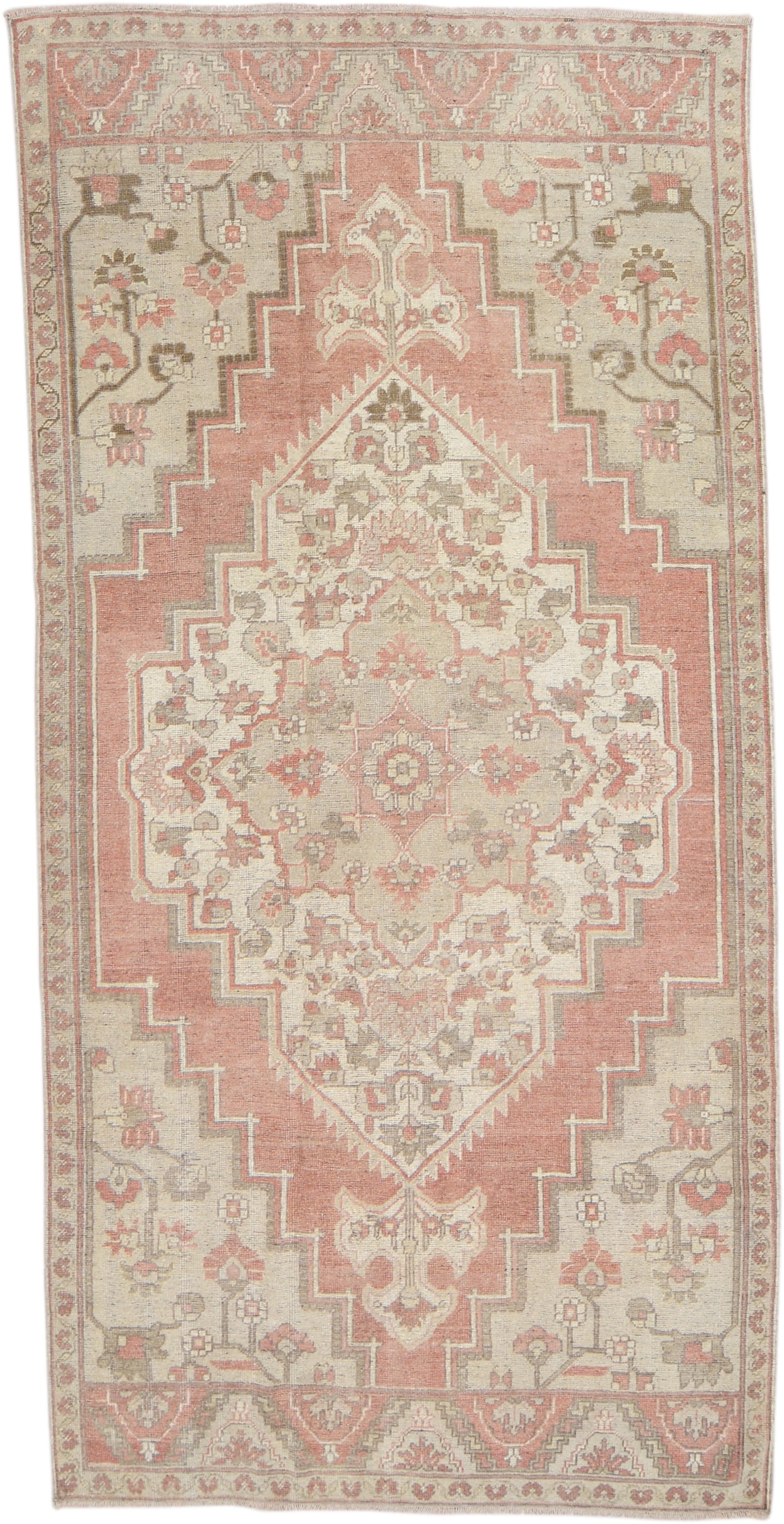 HAND KNOTTED WOOL OUSHAK RUG: Title:HAND KNOTTED WOOL OUSHAK RUG Dimensions:5'1X10'4 Age:VINTAGE Origin:TURKISH Reserve: $2,500.00 Shipping: Domestic: Shipping rates are determined by destination International: Foreign