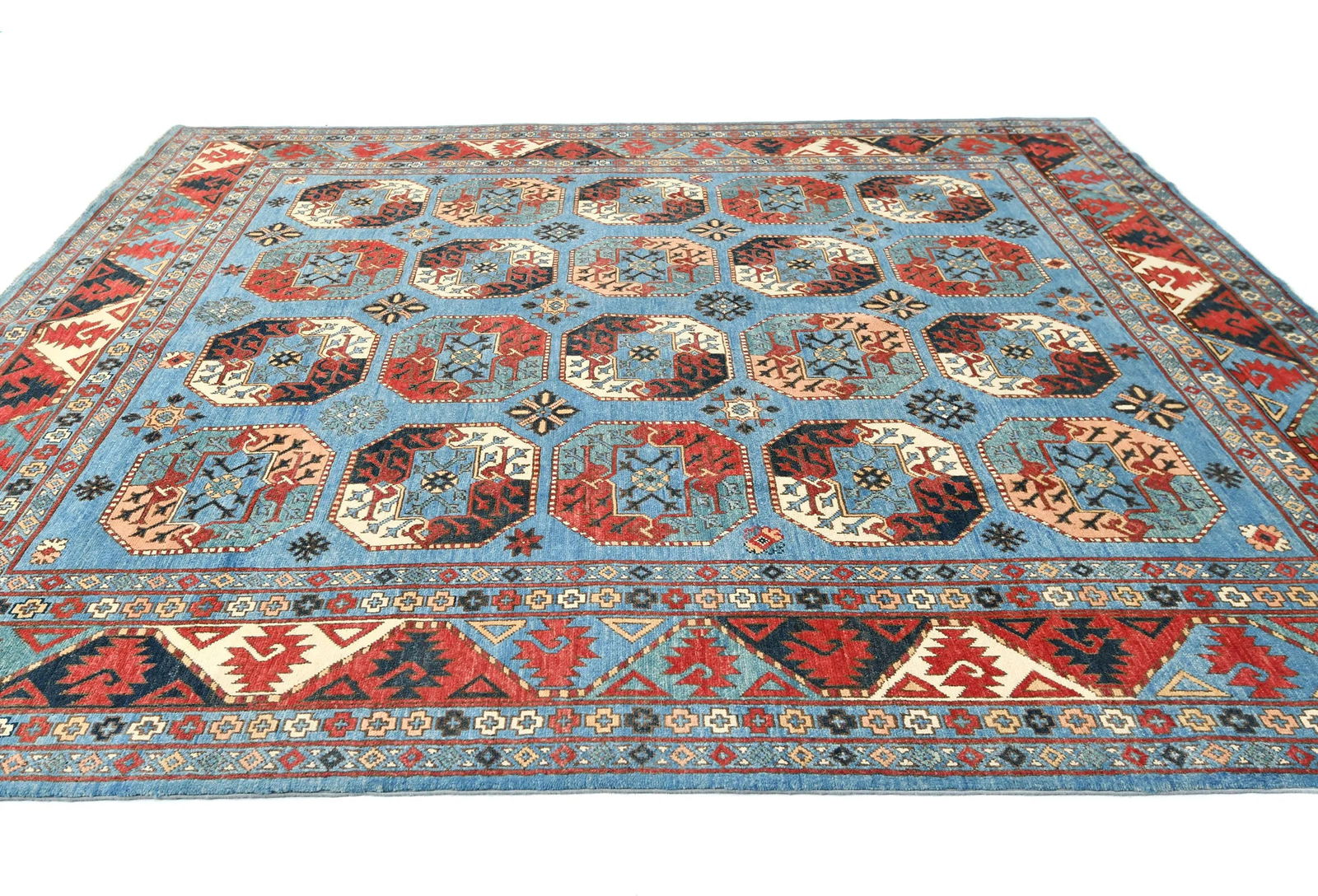 Blue Tribal Geometric 8X10 Turkoman Pakistan Rug - 4