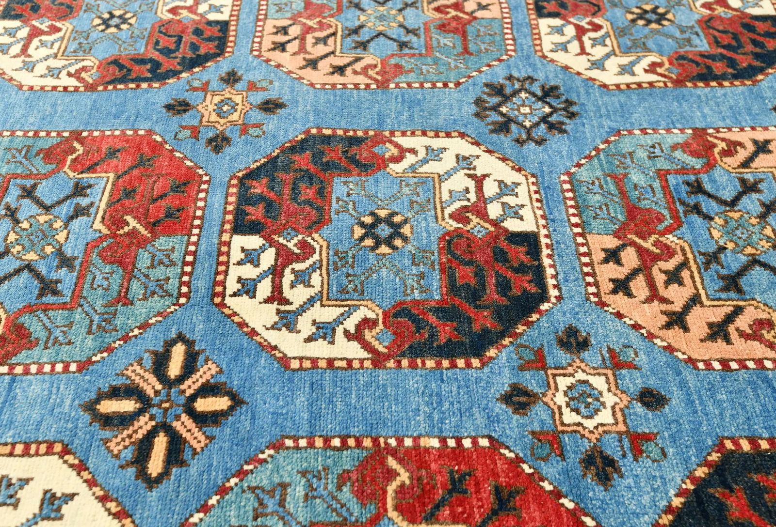 Blue Tribal Geometric 8X10 Turkoman Pakistan Rug - 5