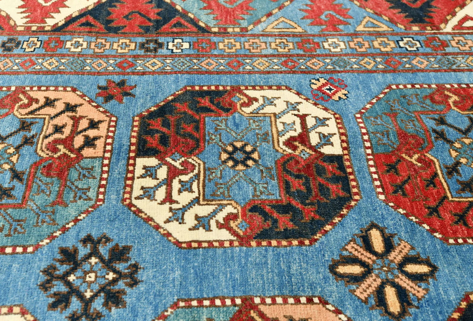 Blue Tribal Geometric 8X10 Turkoman Pakistan Rug - 7