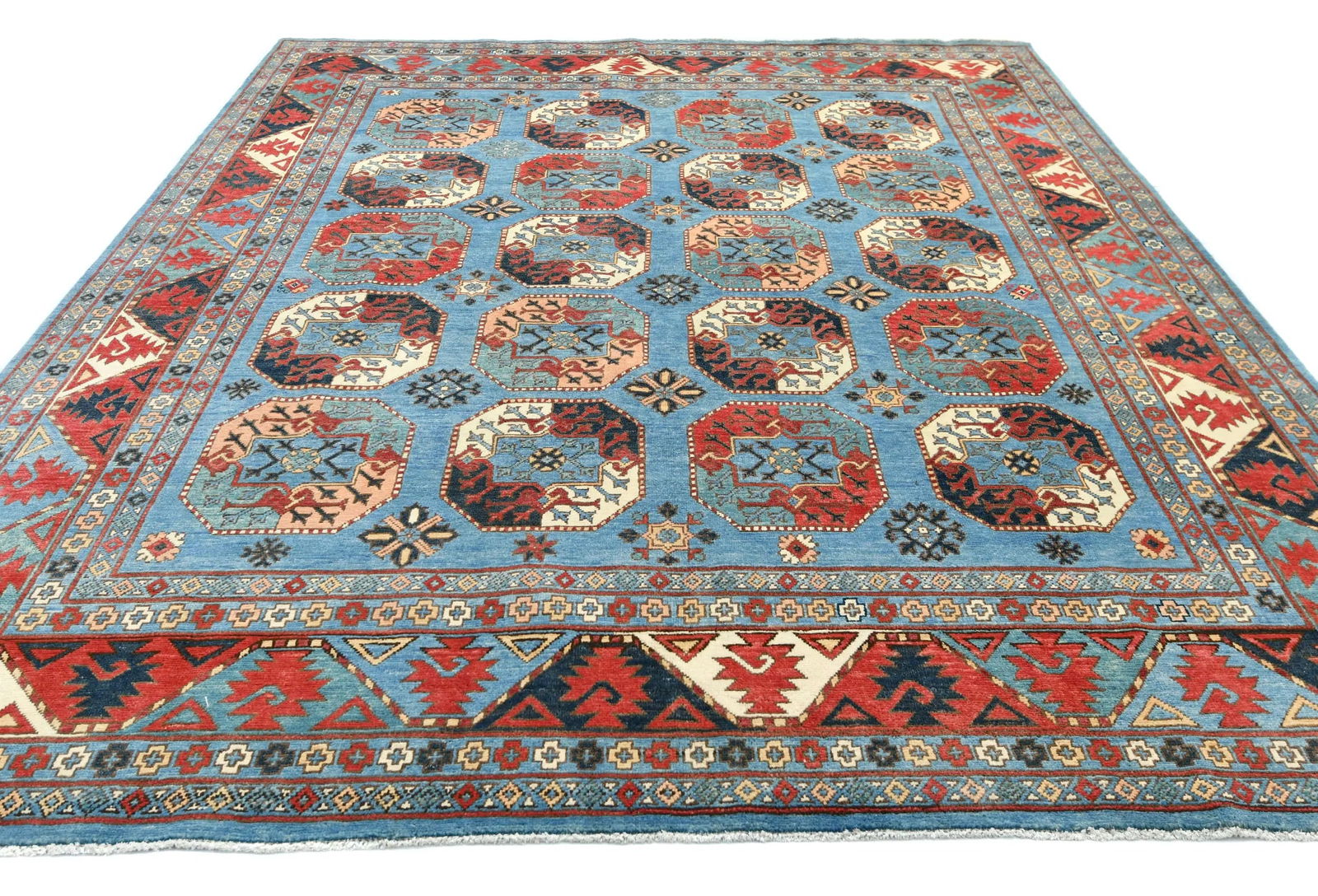 Blue Tribal Geometric 8X10 Turkoman Pakistan Rug - 9
