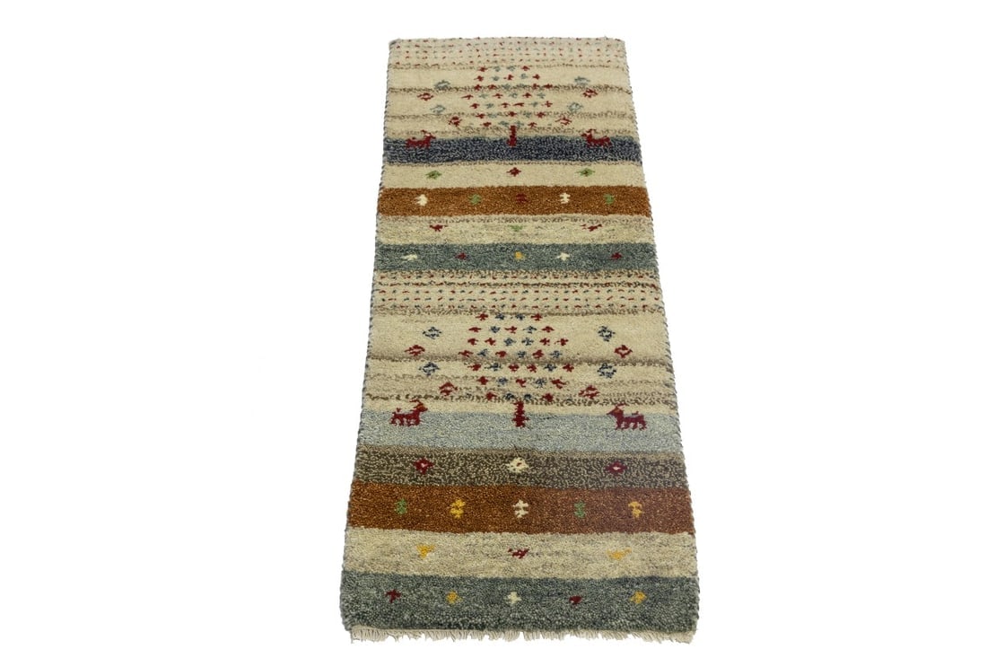 Multicolored Stripes Tribal 1'4X4 Indo-Gabbeh Oriental Rug - 2