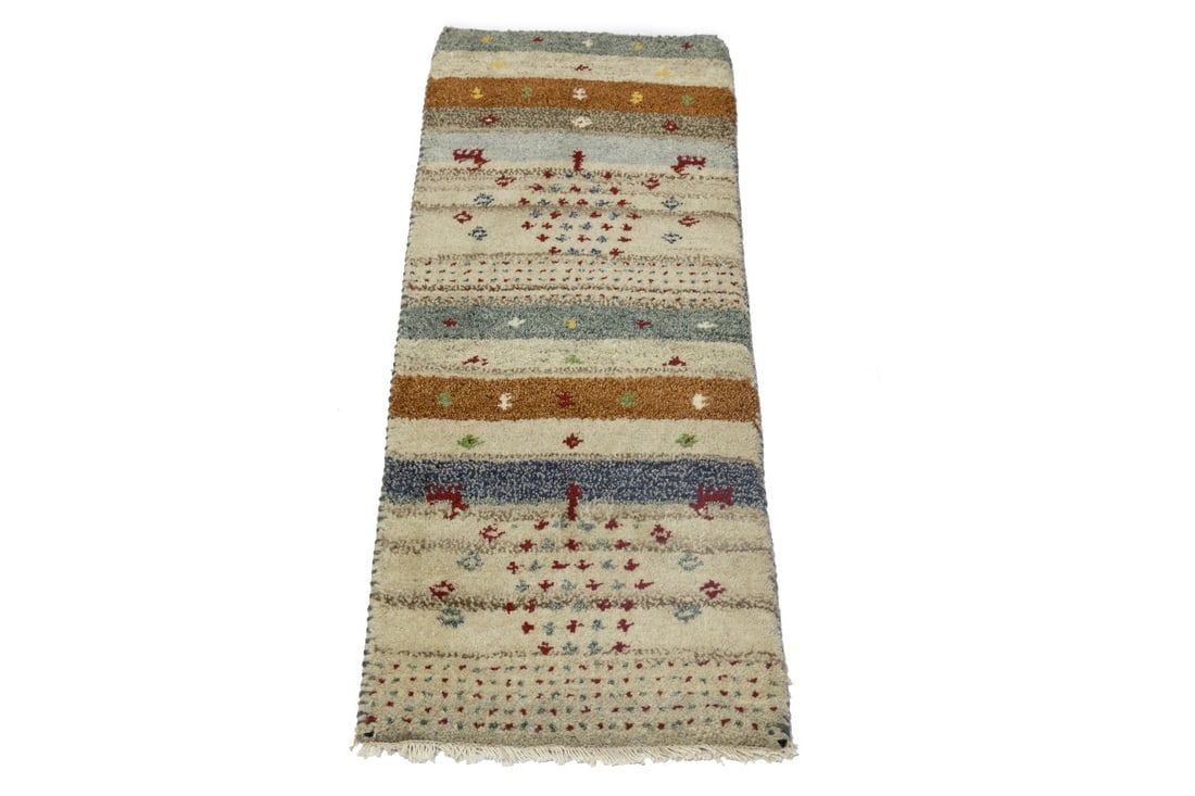 Multicolored Stripes Tribal 1'4X4 Indo-Gabbeh Oriental Rug - 4