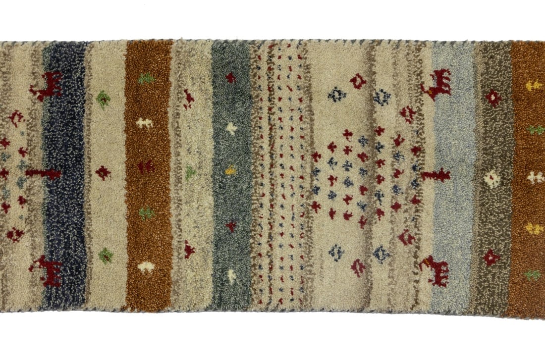 Multicolored Stripes Tribal 1'4X4 Indo-Gabbeh Oriental Rug - 7