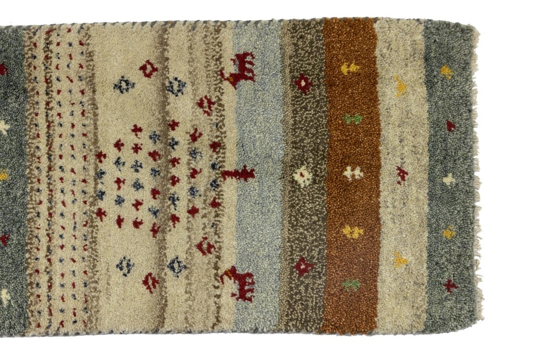 Multicolored Stripes Tribal 1'4X4 Indo-Gabbeh Oriental Rug - 9