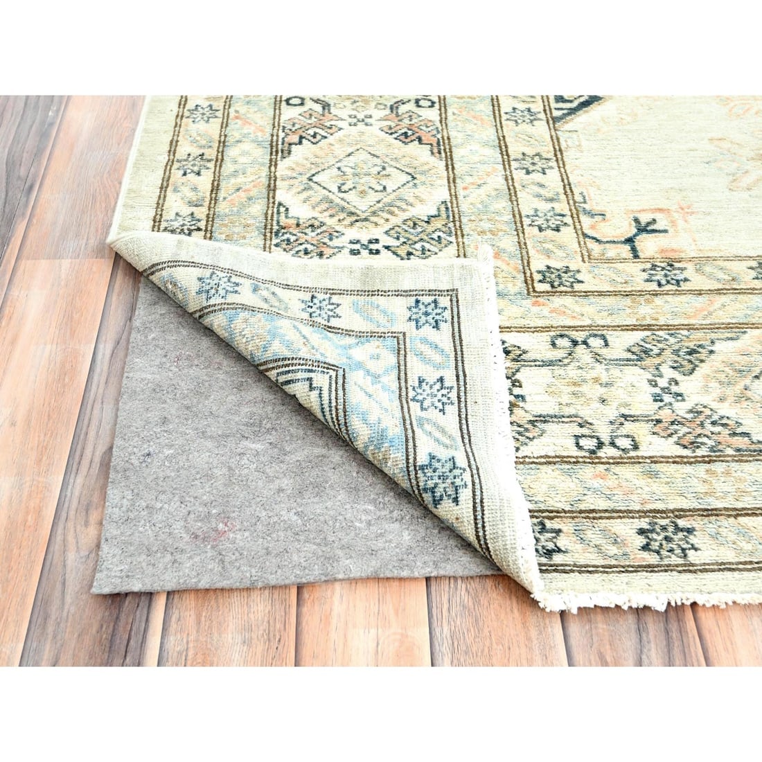 Gray, Afghan Super Kazak, Natural Wool, Hand Knotted, Square Rug - 4