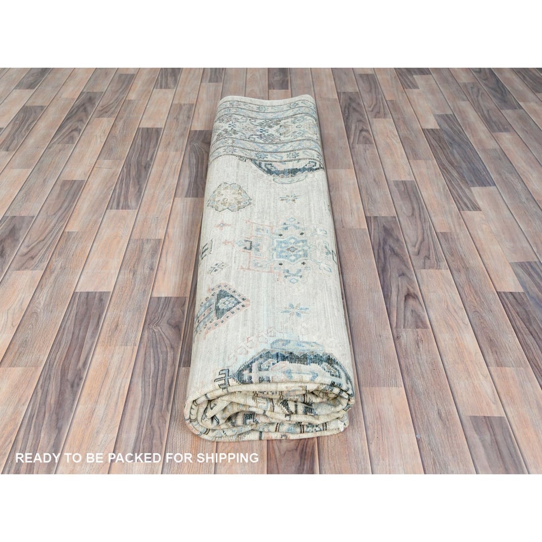 Gray, Afghan Super Kazak, Natural Wool, Hand Knotted, Square Rug - 9