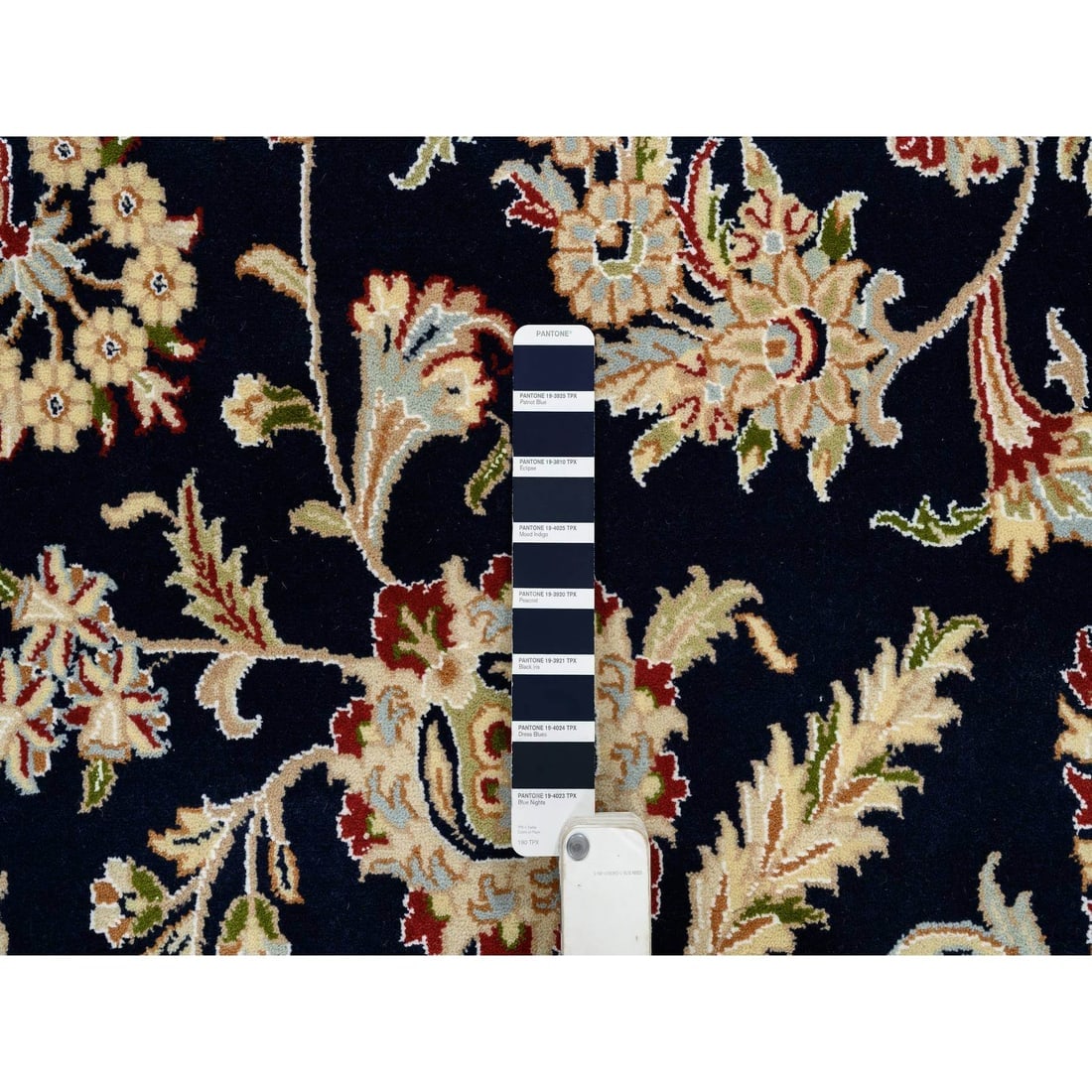 Midnight Blue Hand Knotted Nain with Flower Design Wool Rug - 7