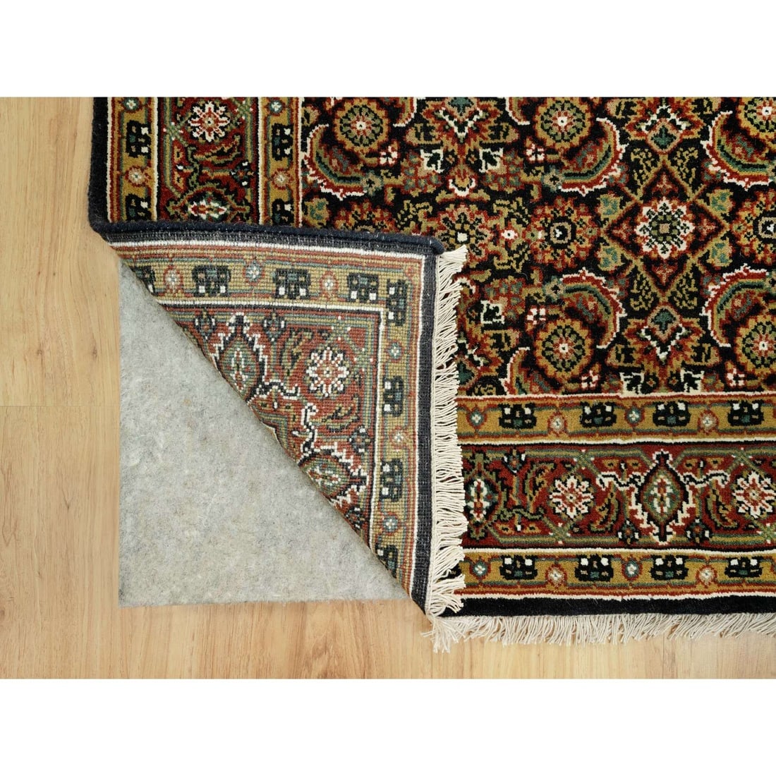 Jet Black Fish Herati Design Wool Hand Knotted Wide Runner Rug - 3