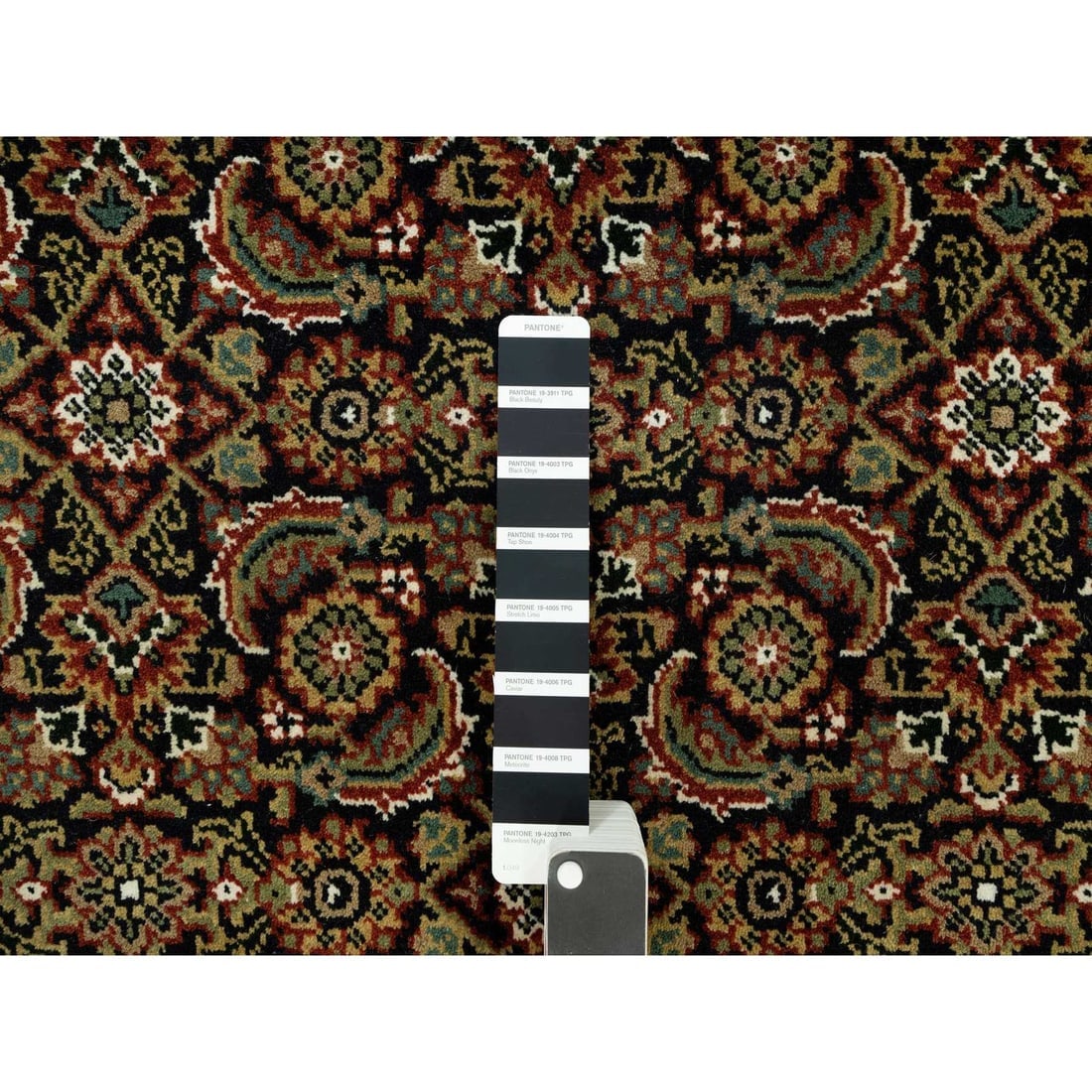 Jet Black Fish Herati Design Wool Hand Knotted Wide Runner Rug - 4