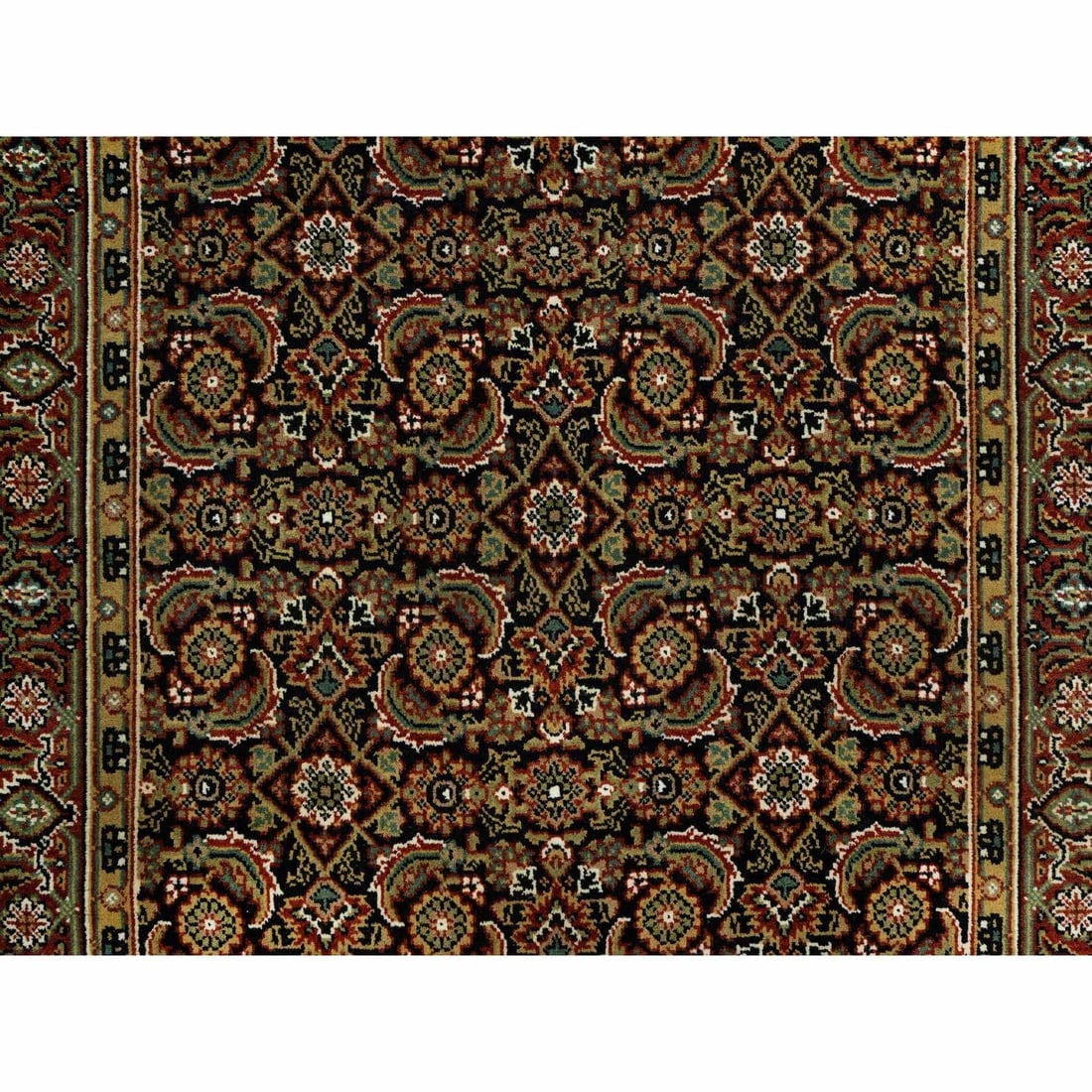 Jet Black Fish Herati Design Wool Hand Knotted Wide Runner Rug - 5