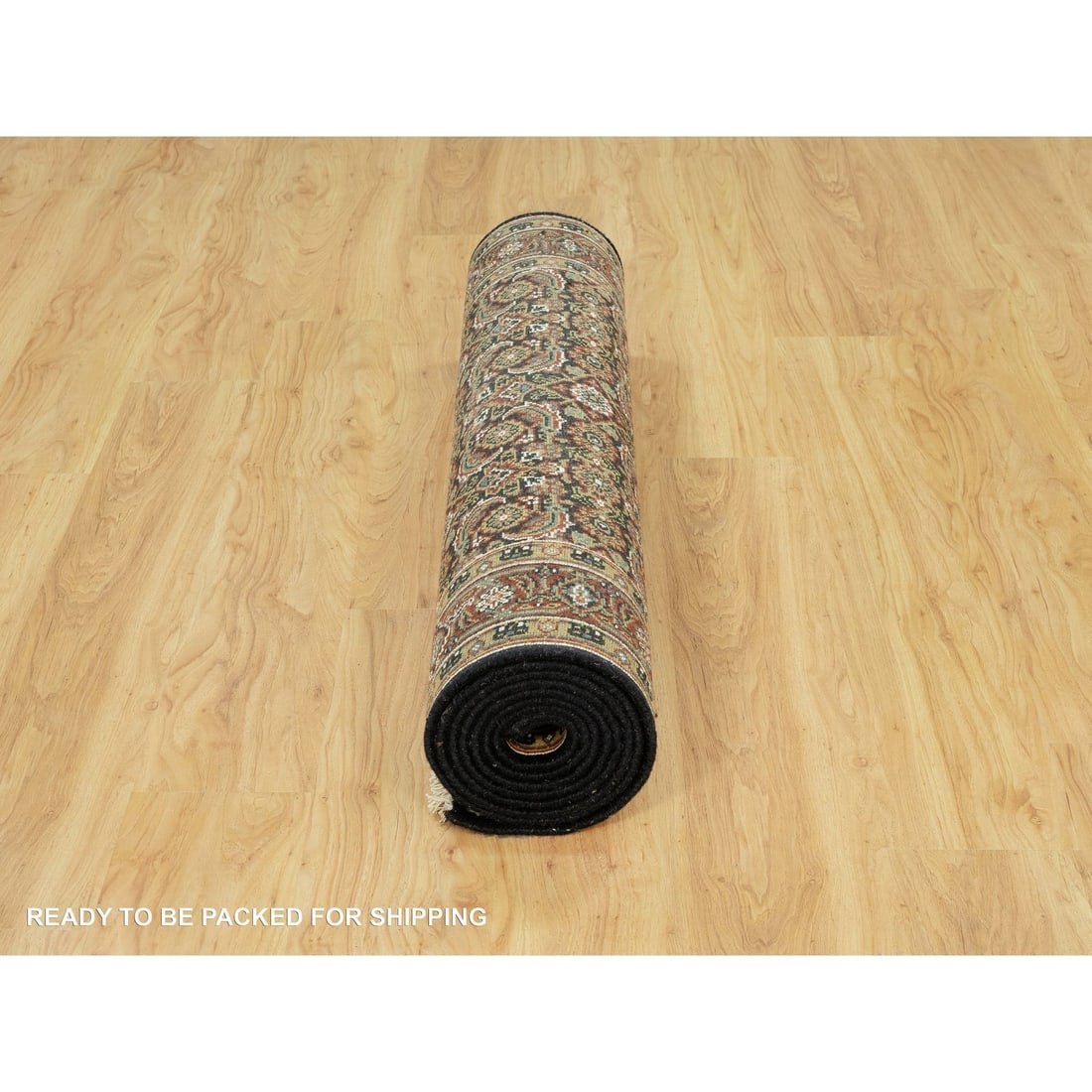 Jet Black Fish Herati Design Wool Hand Knotted Wide Runner Rug - 6