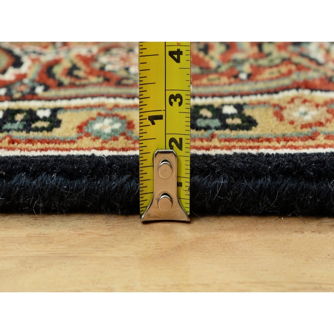 Jet Black Fish Herati Design Wool Hand Knotted Wide Runner Rug - 7