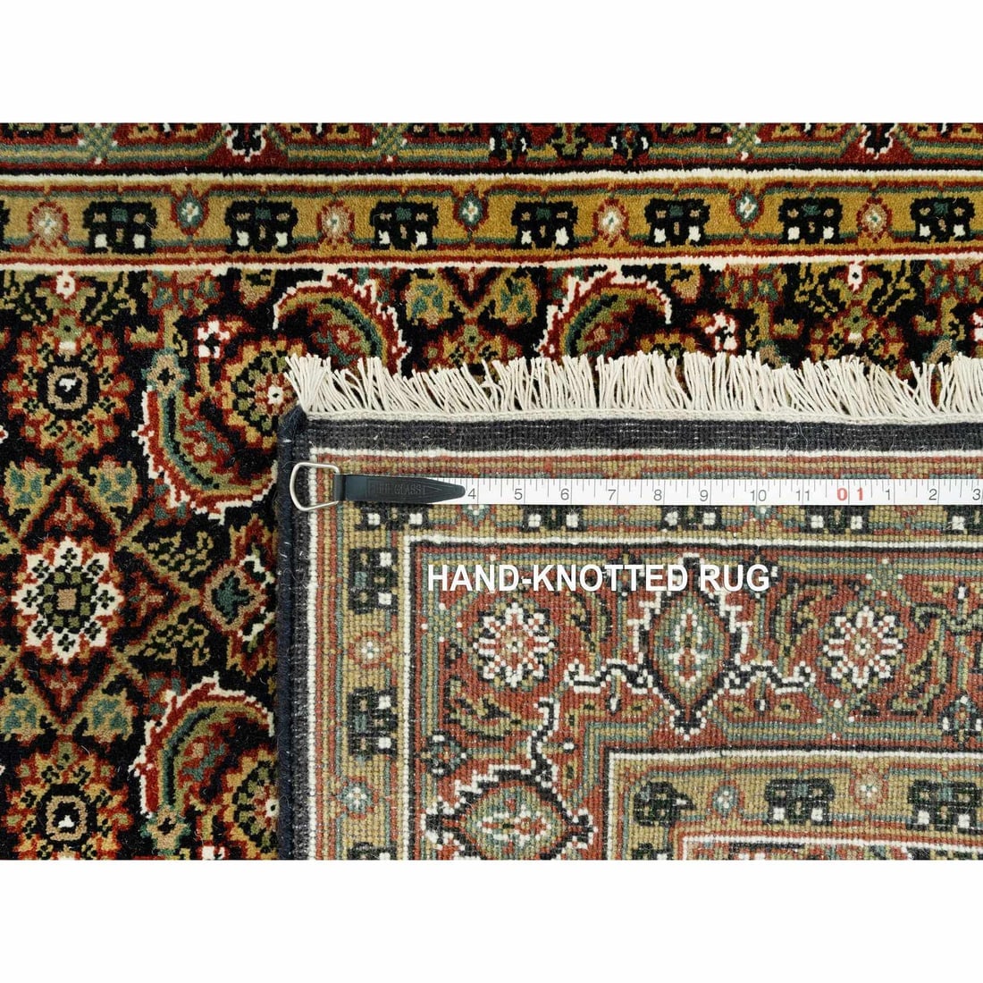 Jet Black Fish Herati Design Wool Hand Knotted Wide Runner Rug - 8