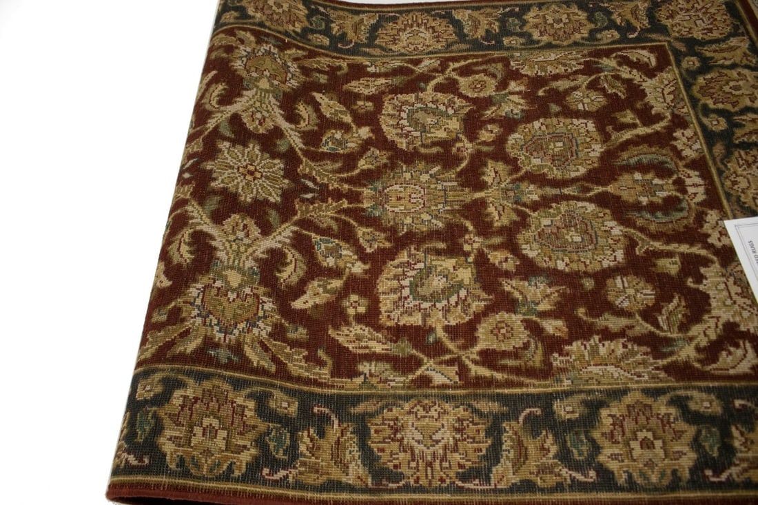 Red & Charcoal Floral 3X12 Indo-Kashan Oriental Runner Rug - 11