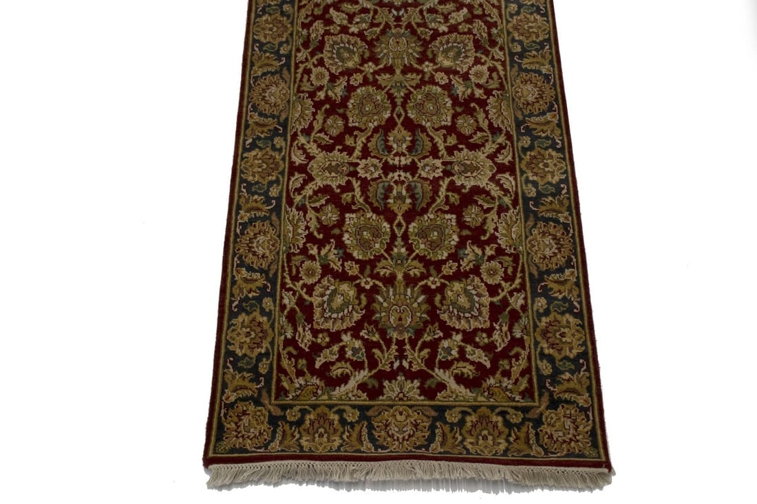 Red & Charcoal Floral 3X12 Indo-Kashan Oriental Runner Rug - 3