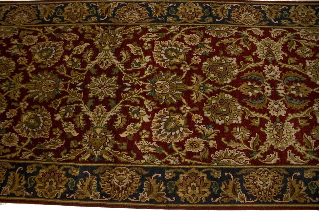 Red & Charcoal Floral 3X12 Indo-Kashan Oriental Runner Rug - 5