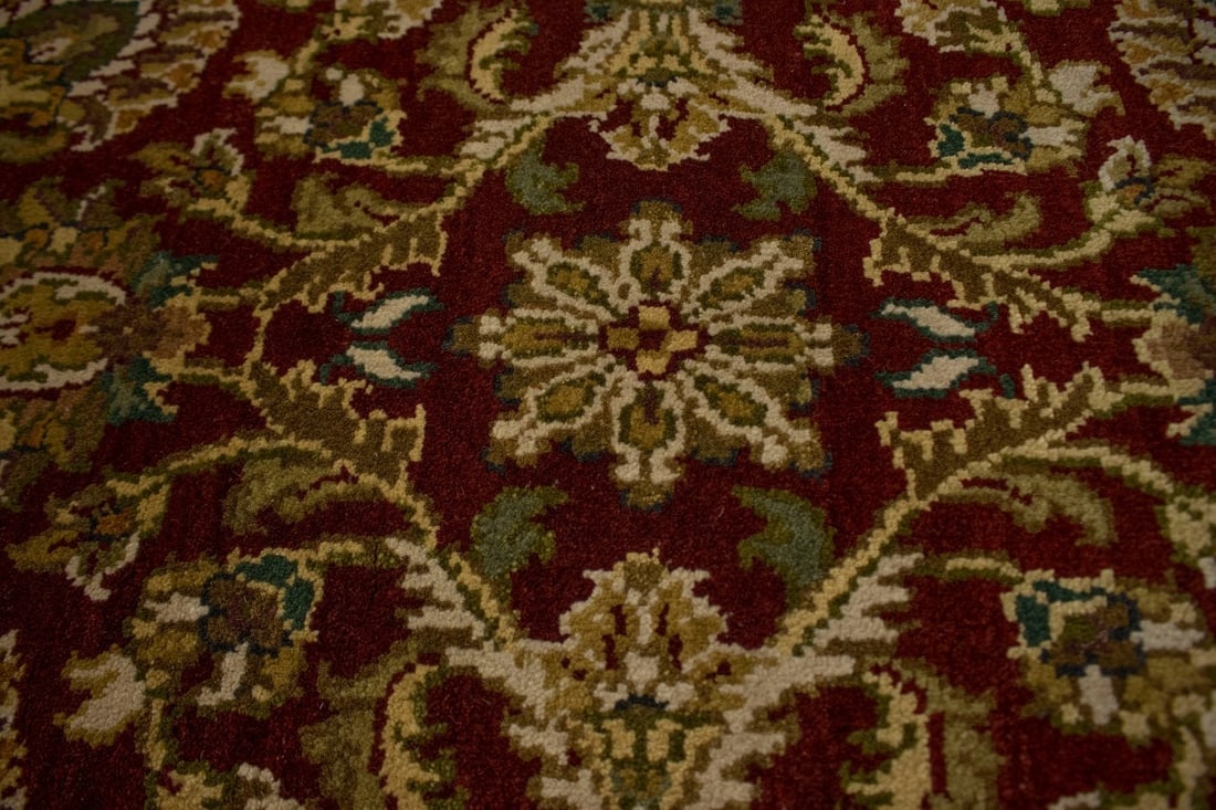 Red & Charcoal Floral 3X12 Indo-Kashan Oriental Runner Rug - 6