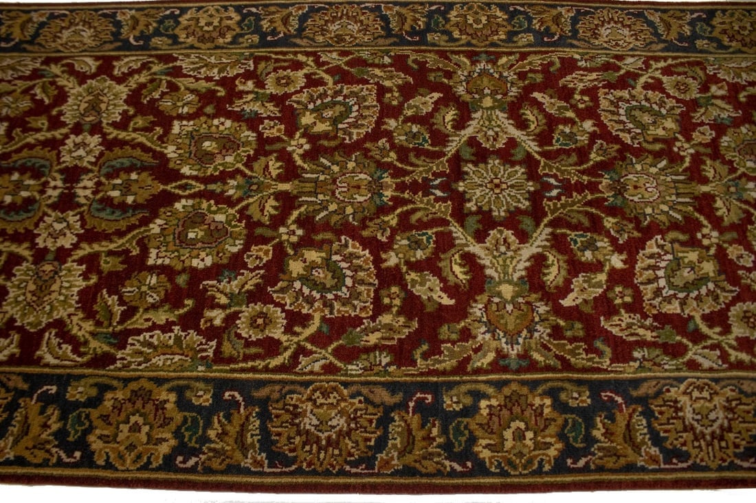 Red & Charcoal Floral 3X12 Indo-Kashan Oriental Runner Rug - 7