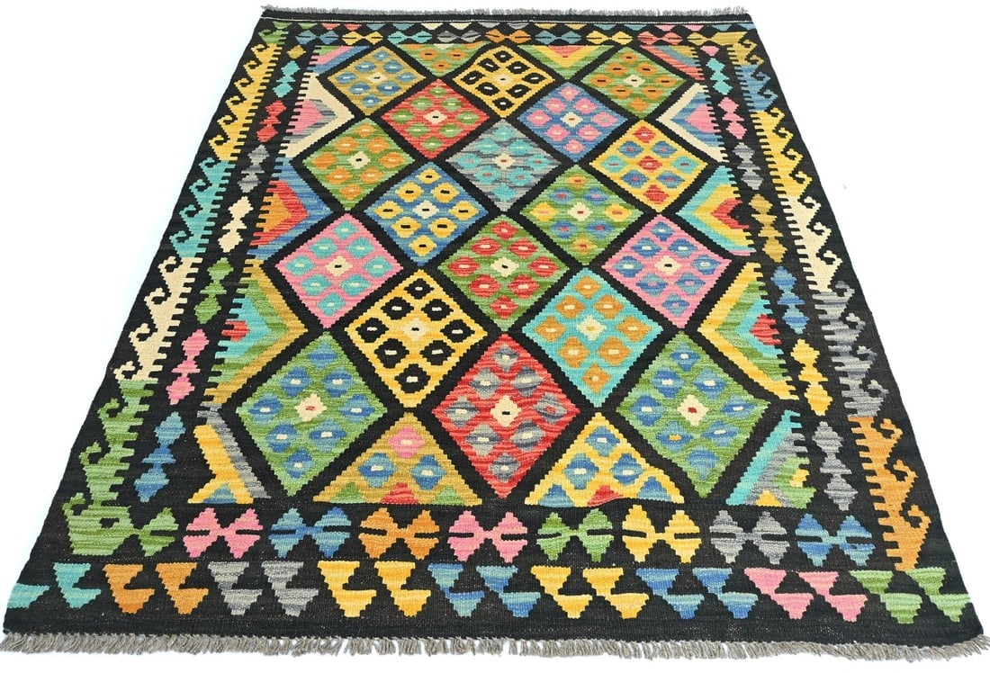 Multicolored Geometric Reversible 4x6 Kilim Oriental Rug - 2