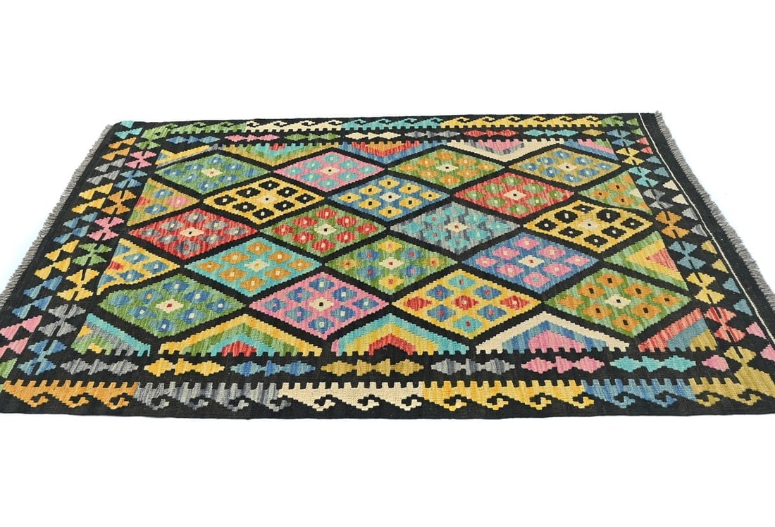 Multicolored Geometric Reversible 4x6 Kilim Oriental Rug - 4