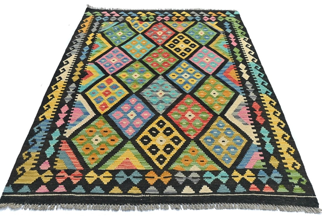Multicolored Geometric Reversible 4x6 Kilim Oriental Rug - 9