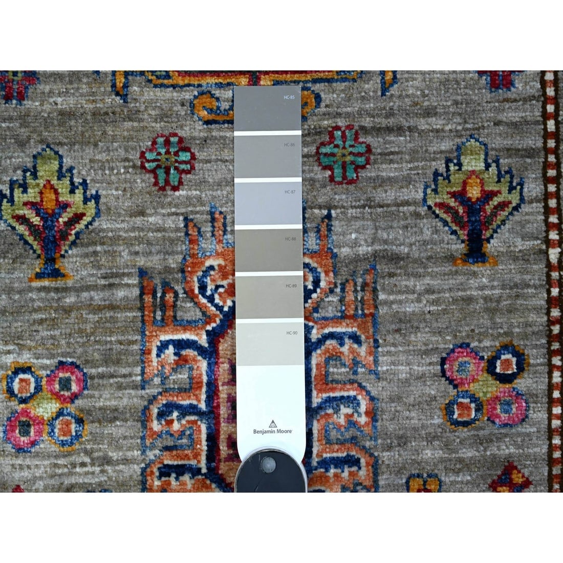 Gray Hand Knotted Super Kazak Colorful Medallions Runner Oriental Rug - 3