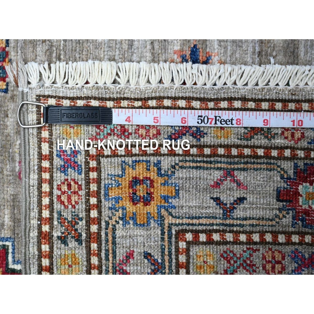 Gray Hand Knotted Super Kazak Colorful Medallions Runner Oriental Rug - 6