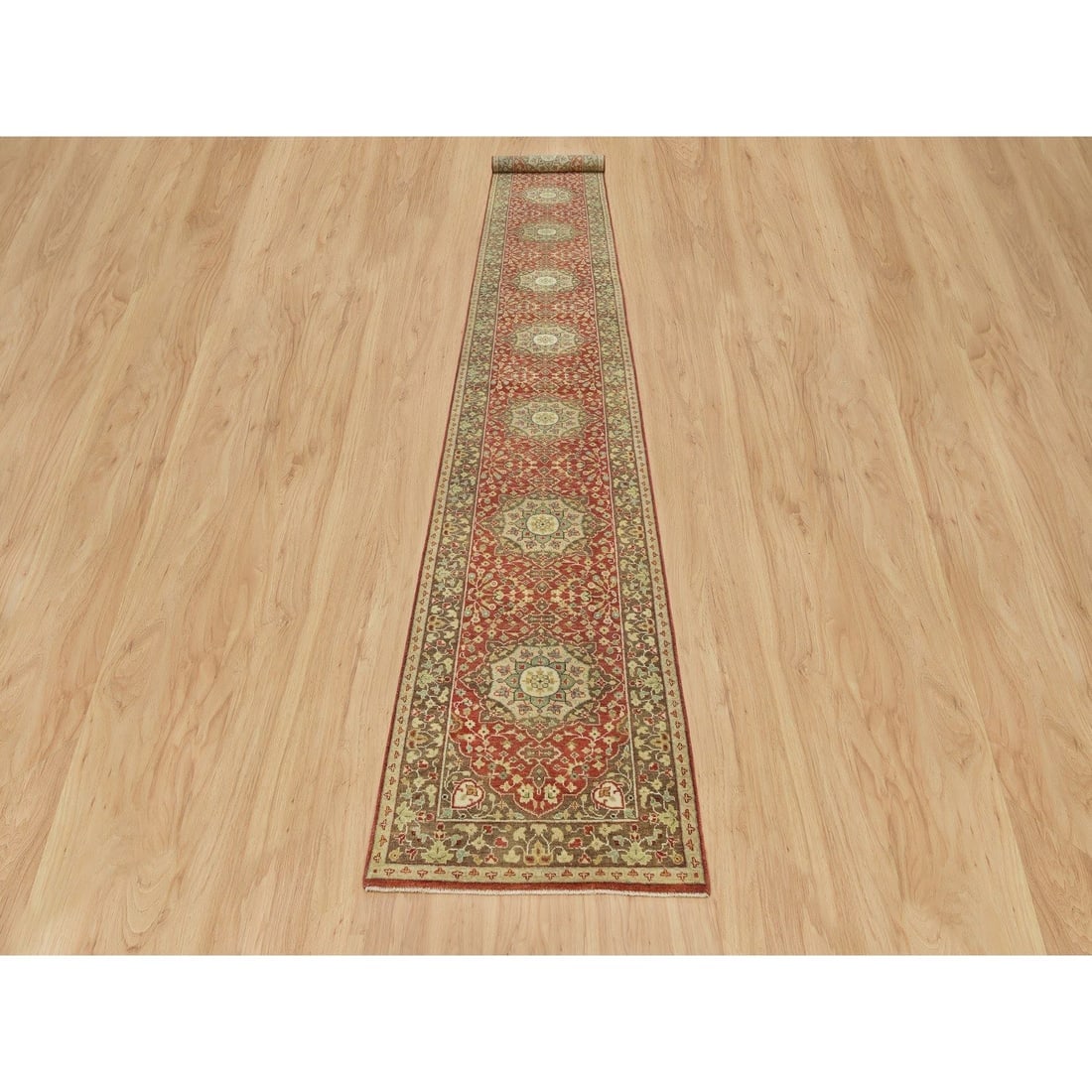 Rufous Red Tabriz Haji Jalili Design Hand Knotted Wool XL Runner Rug - 2