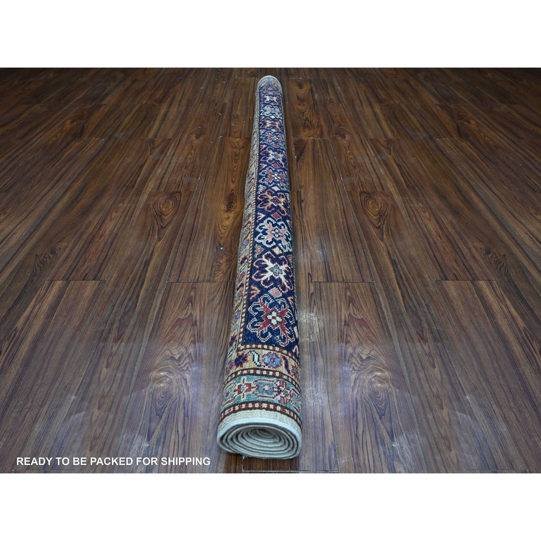 White Pepper Hand Knotted Geometric Patterns Super Kazak Square Rug - 4