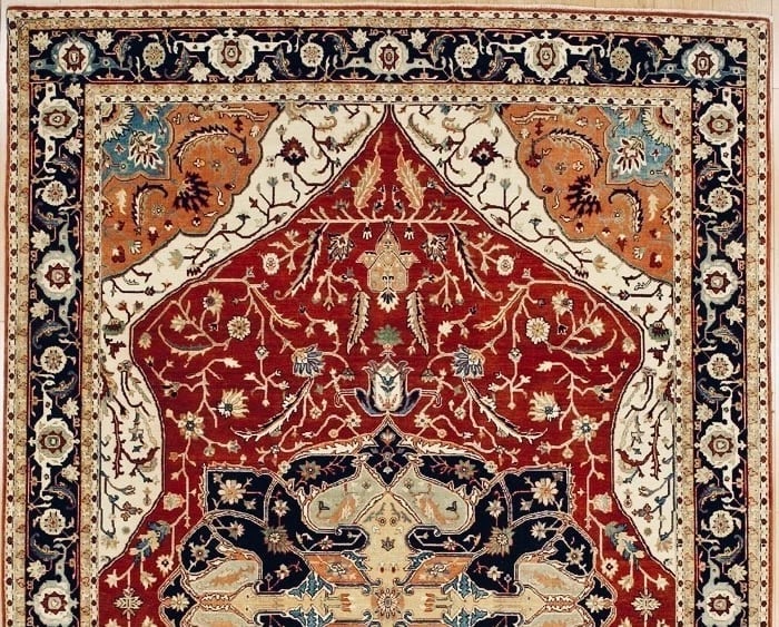 Hand Knotted Heriz Red Blue Wool Geometric Oriental Area Rug 8'2" x 12'7" - 4
