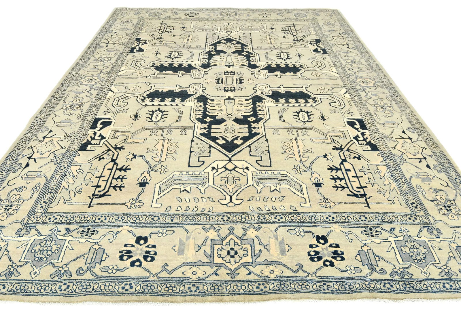 Greige Geometric Tribal 8X10 Heriz Serapi Pakistan Rug - 2