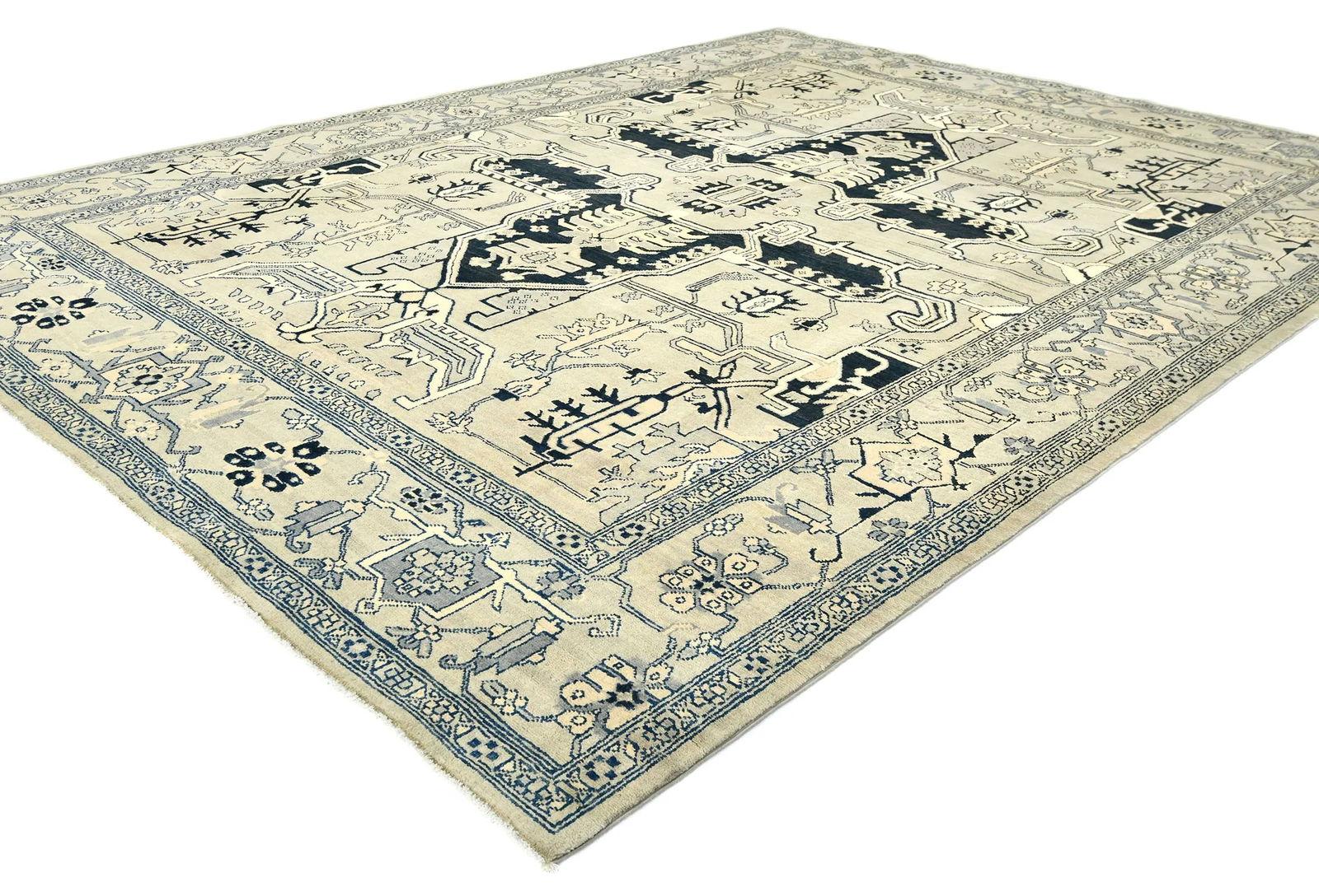 Greige Geometric Tribal 8X10 Heriz Serapi Pakistan Rug - 3