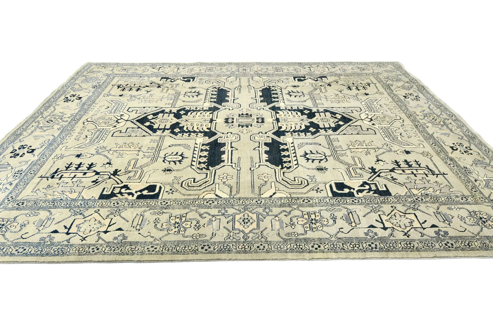 Greige Geometric Tribal 8X10 Heriz Serapi Pakistan Rug - 4