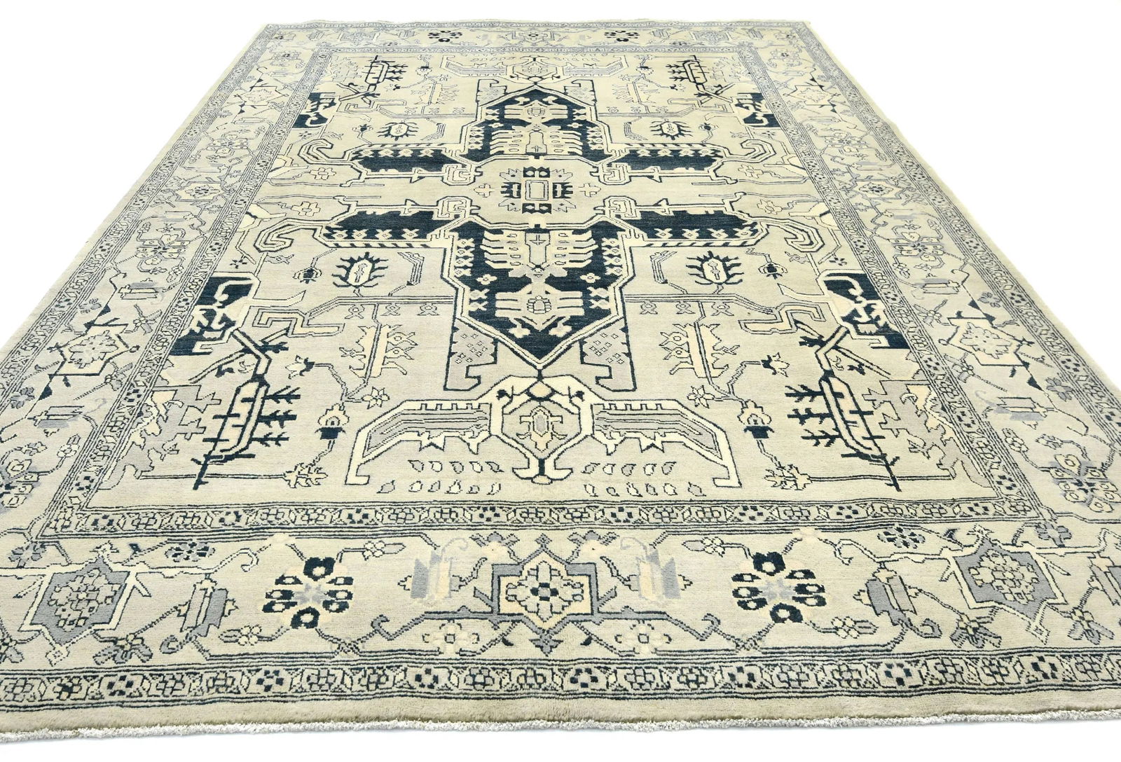Greige Geometric Tribal 8X10 Heriz Serapi Pakistan Rug - 9