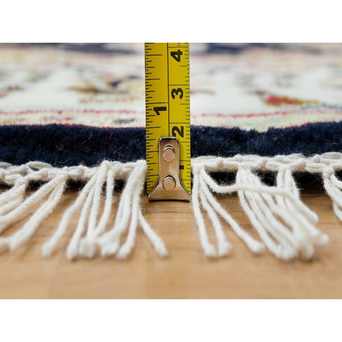 Midnight Blue, Hand Knotted, Nain Design, 250 KPSI Wool Round Rug - 7