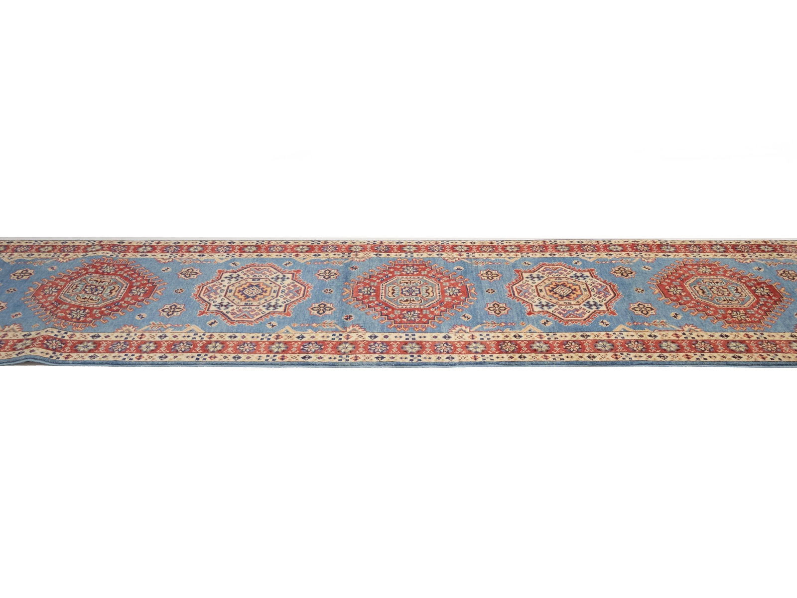 Blue Tribal Geometric 3X21 Kazak Oriental Runner Rug - 5