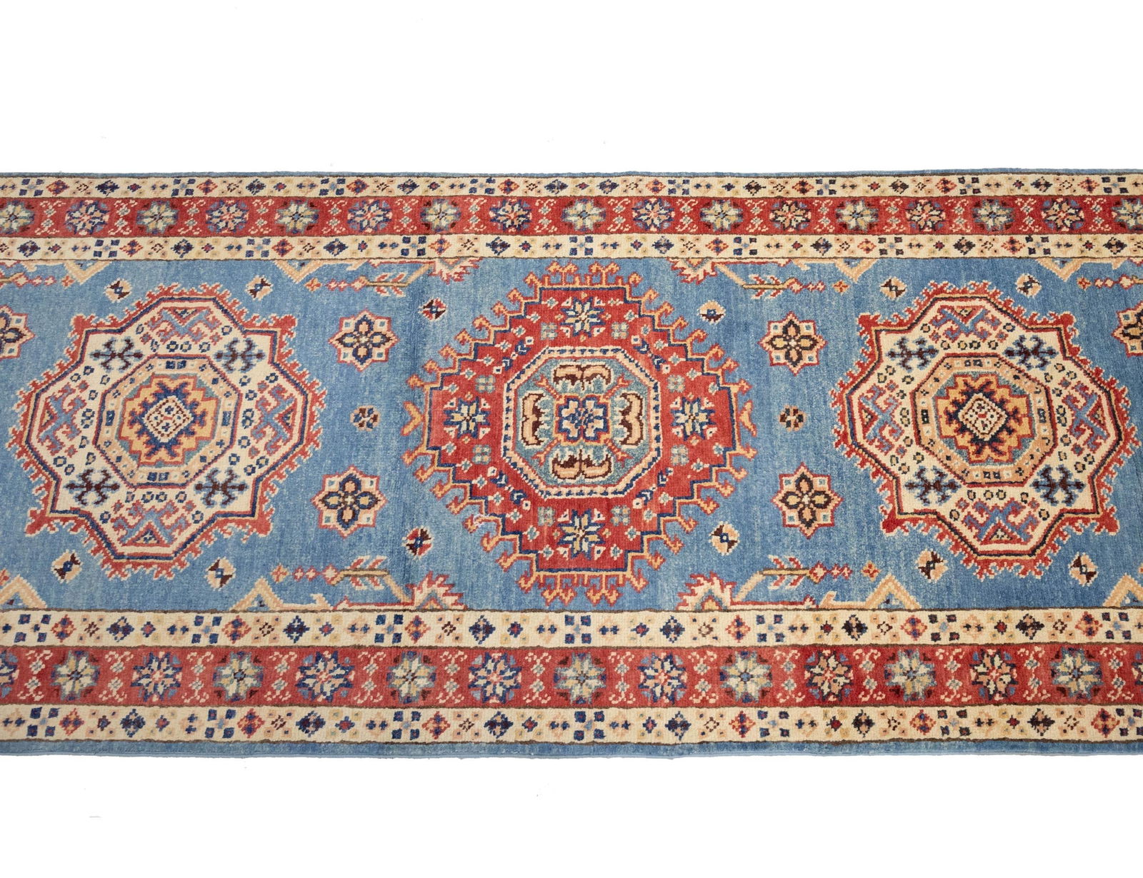 Blue Tribal Geometric 3X21 Kazak Oriental Runner Rug - 6