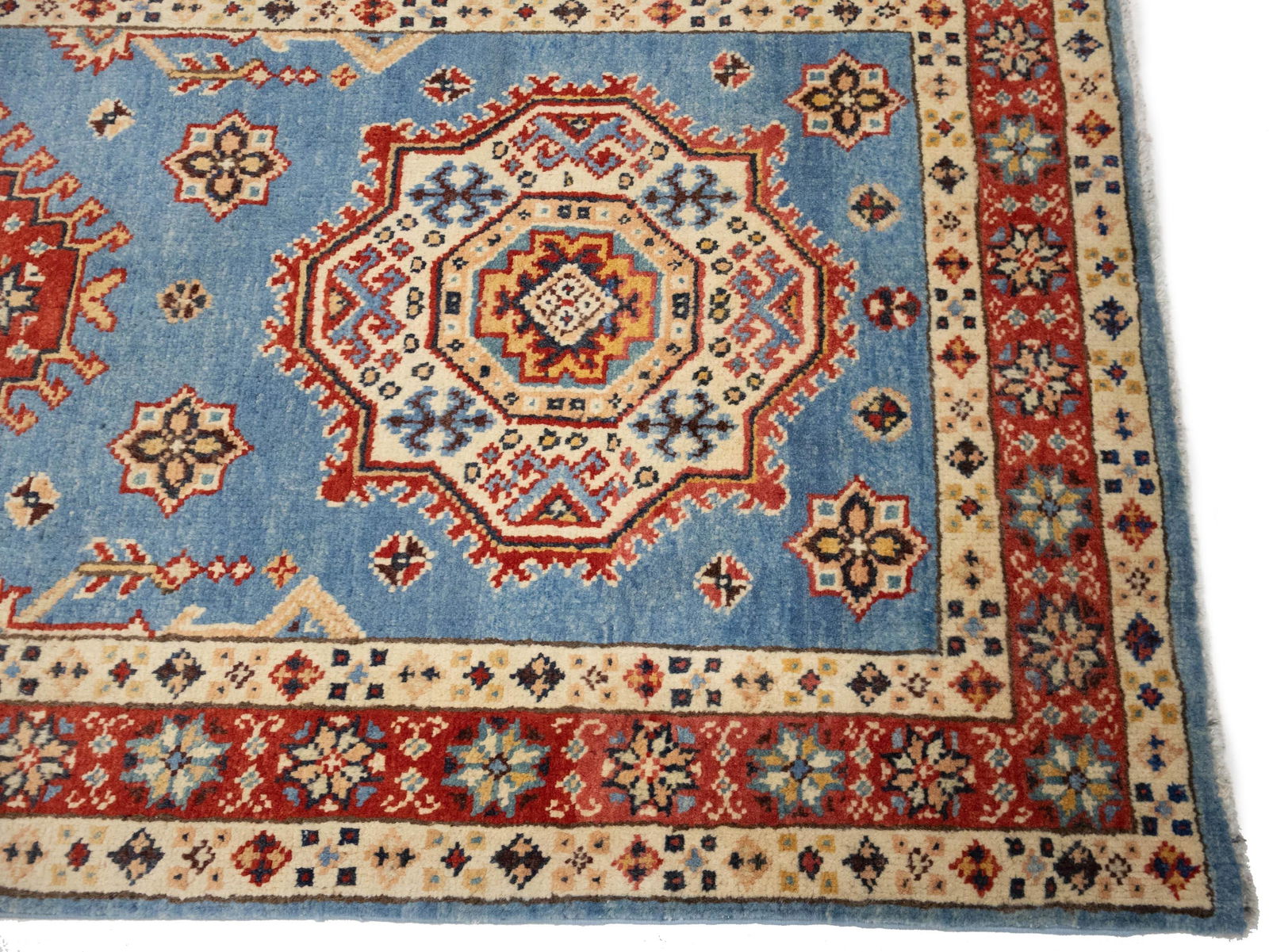 Blue Tribal Geometric 3X21 Kazak Oriental Runner Rug - 8