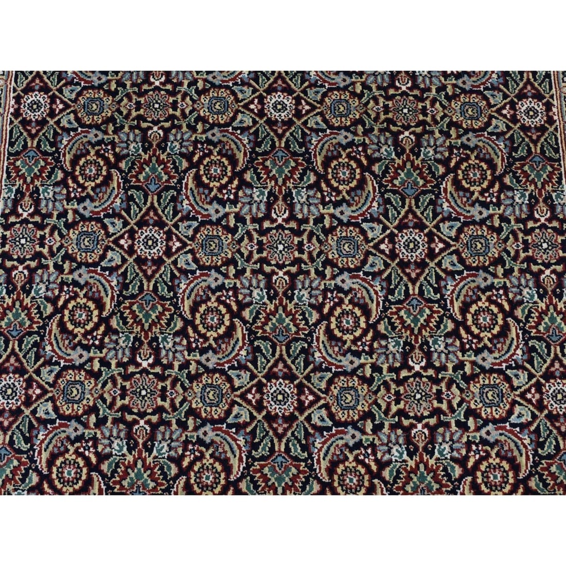 Black Herati Fish Mahi Design 250 KPSI Hand Knotted Wool Runner Rug - 7