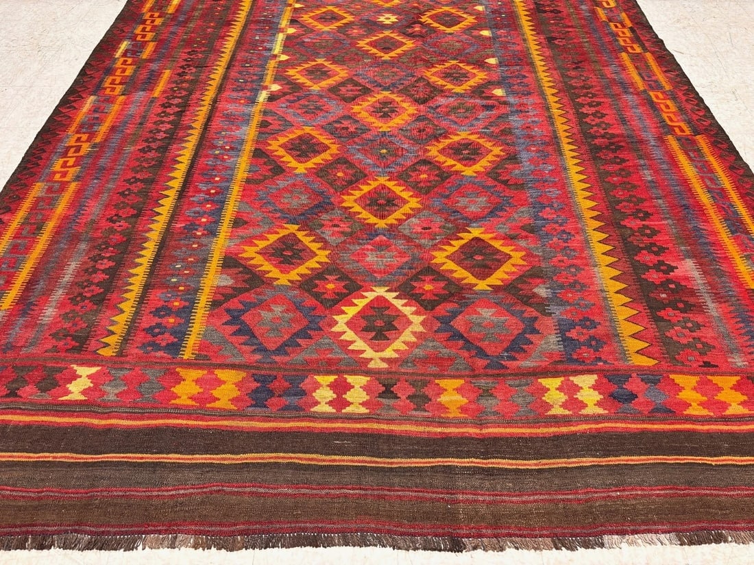 Hand-Knotted Maymana Kilim Tribal Flatweave Wool Oriental Rug 8'11" x 13'4" - 2