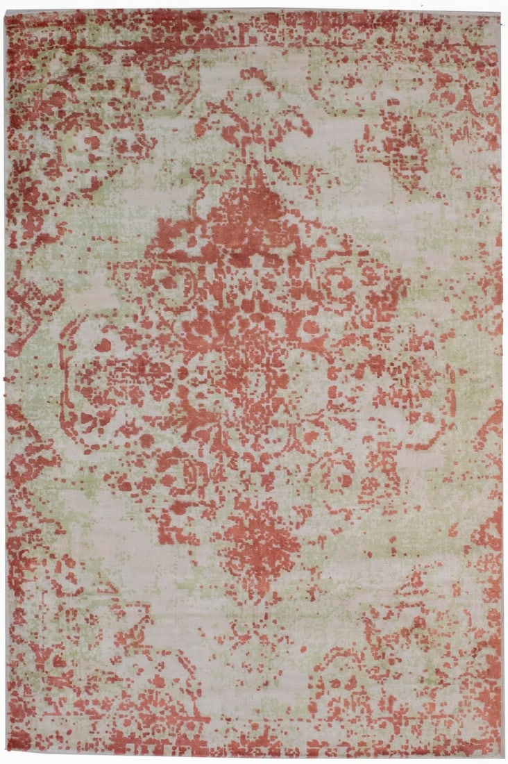 Transitional Floral 6X9 Modern Oriental Rug: Title:Transitional Floral 6X9 Modern Oriental RugDescription:Handmade 6X9 multicolor oriental rug made with vegetable dyes (fine wool pile and cotton foundation), exceptional knot count, and