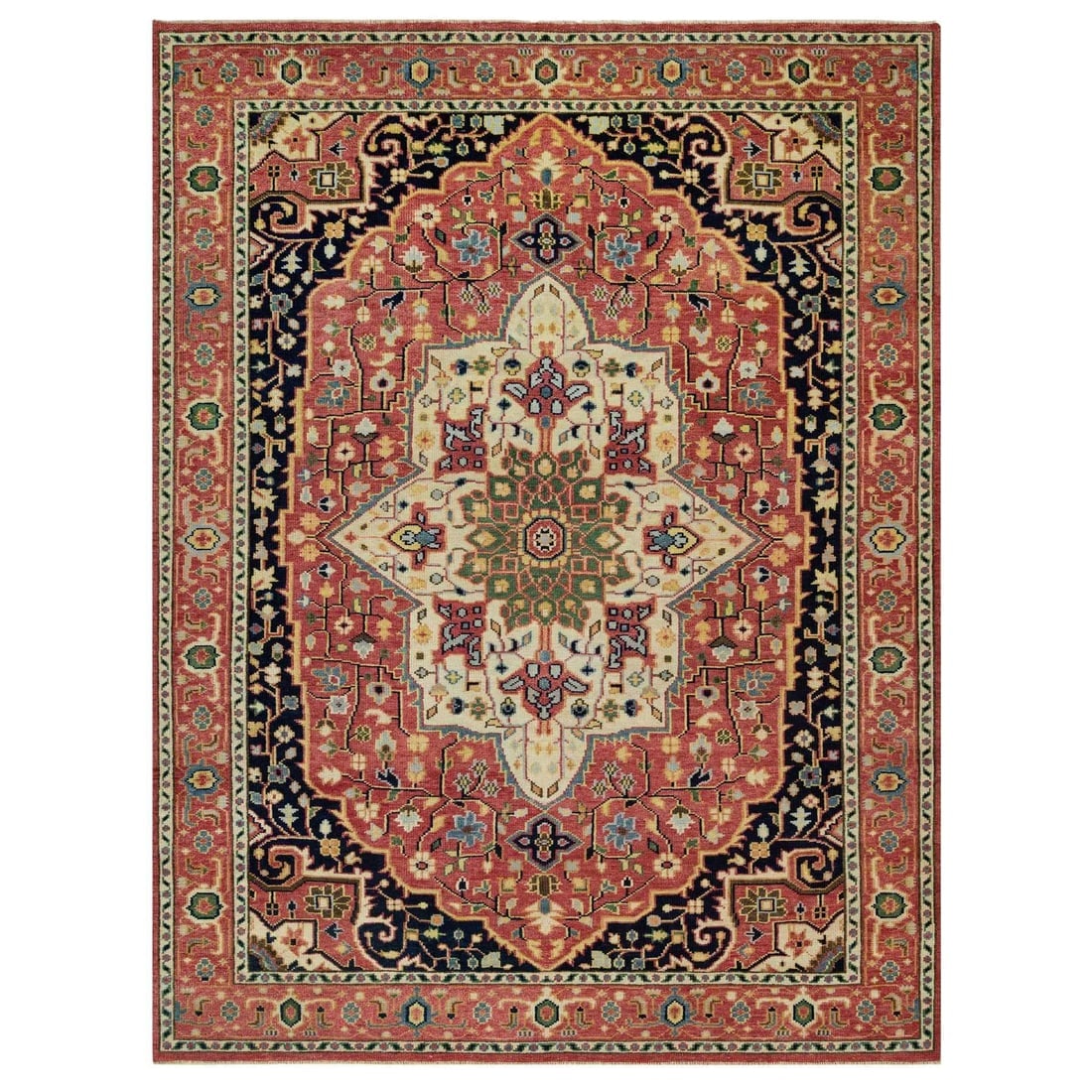Indian Red Hand Knotted Heris Serapi Pure Wool Oriental Rug (1 of 11)