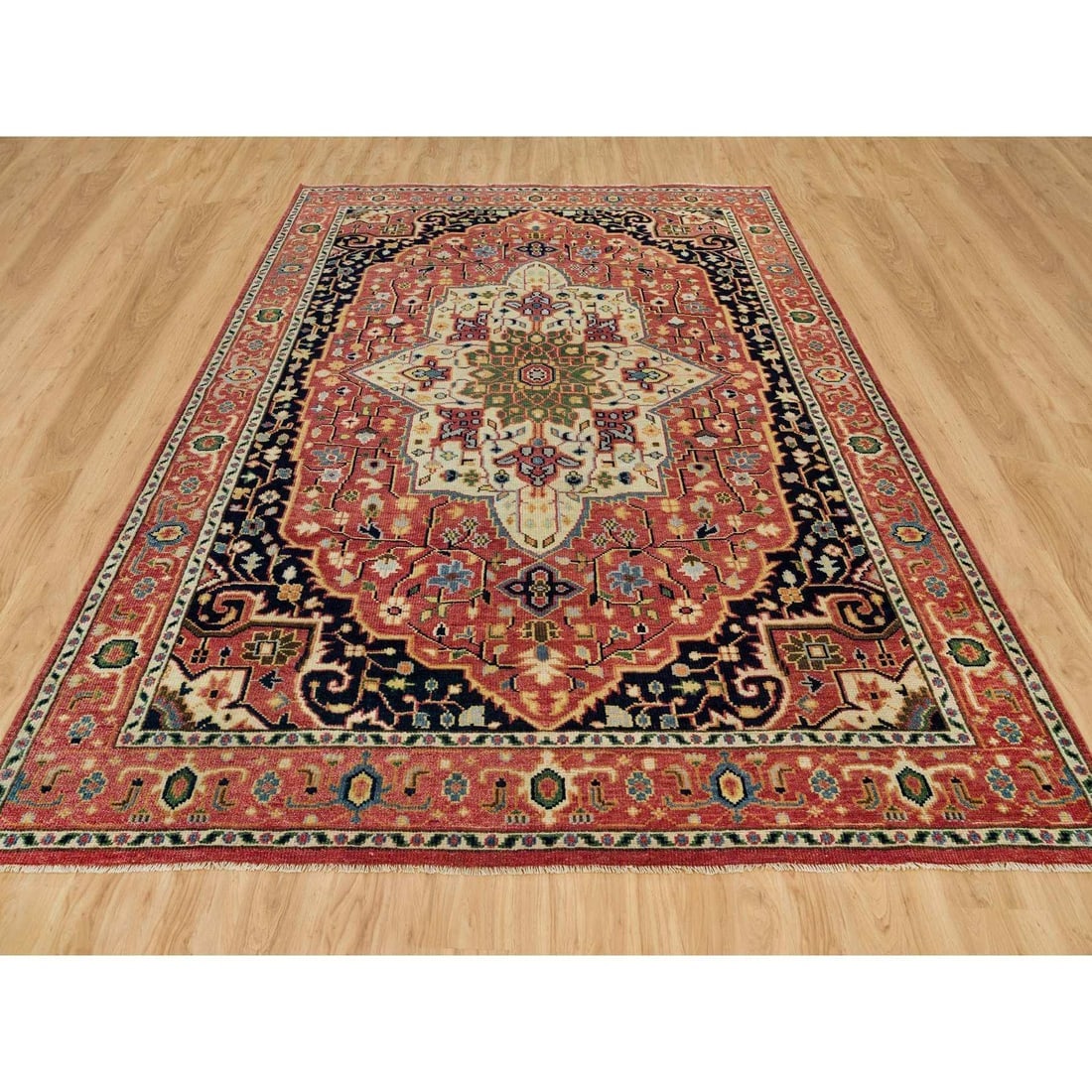 Indian Red Hand Knotted Heris Serapi Pure Wool Oriental Rug - 2